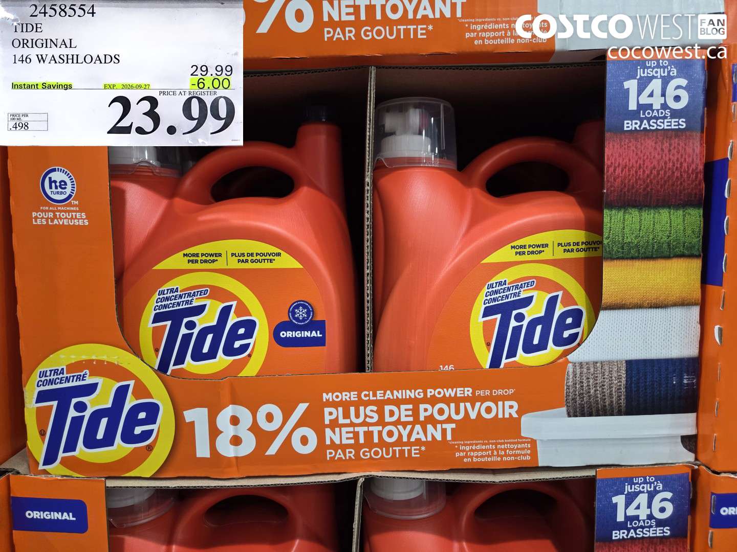 2458554 TIDE ORIGINAL 146 WASHLOADS ($6.00 INSTANT SAVINGS EXPIRES ON 2026-09-27) $23.99