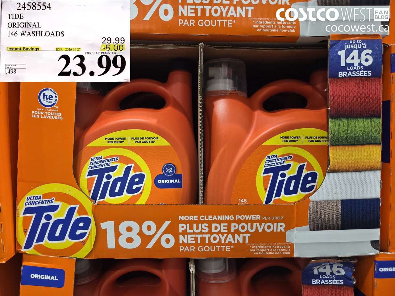 2458554 TIDE ORIGINAL 146 WASHLOADS ($6.00 INSTANT SAVINGS EXPIRES ON 2026-09-27) $23.99