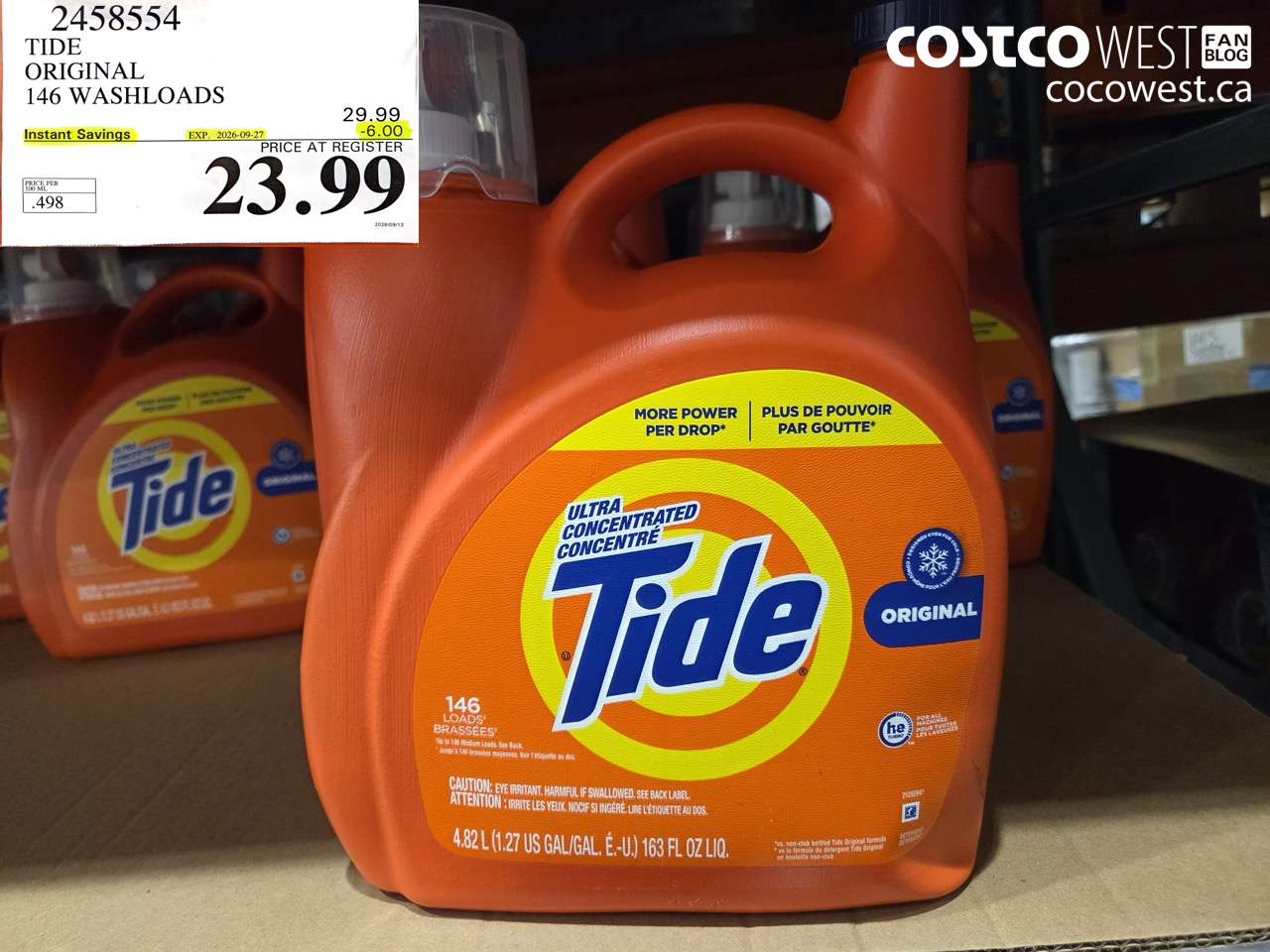 2458554 TIDE ORIGINAL 146 WASHLOADS ($6.00 INSTANT SAVINGS EXPIRES ON 2026-09-27) $23.99