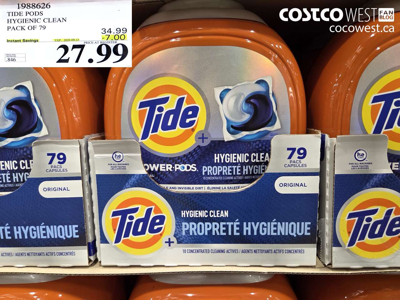 1988626 TIDE PODS HYGIENIC CLEAN PACK OF 79 ($7.00 INSTANT SAVINGS EXPIRES ON 2026-09-13) $27.99