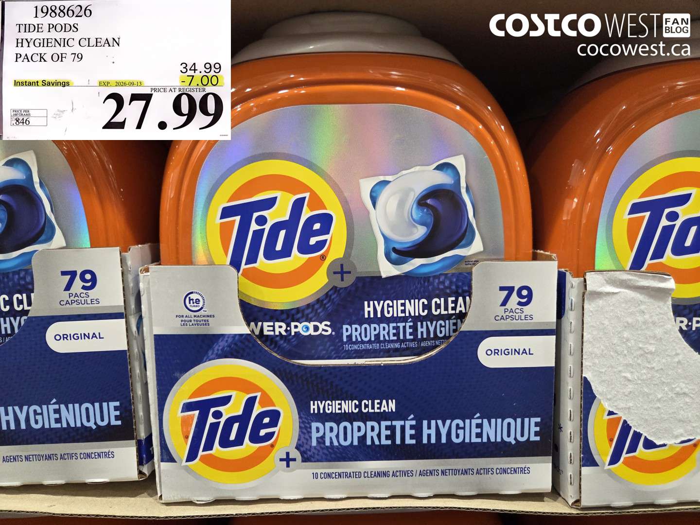 1988626 TIDE PODS HYGIENIC CLEAN PACK OF 79 ($7.00 INSTANT SAVINGS EXPIRES ON 2026-09-13) $27.99
