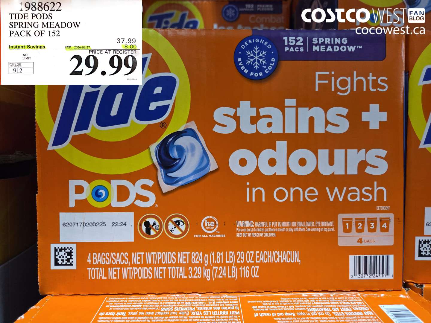 1988622 TIDE PODS SPRING MEADOW PACK OF 152 ($8.00 INSTANT SAVINGS EXPIRES ON 2026-09-27) $29.99