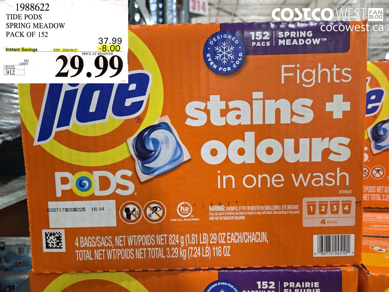 1988622 TIDE PODS SPRING MEADOW PACK OF 152 ($8.00 INSTANT SAVINGS EXPIRES ON 2026-09-27) $29.99