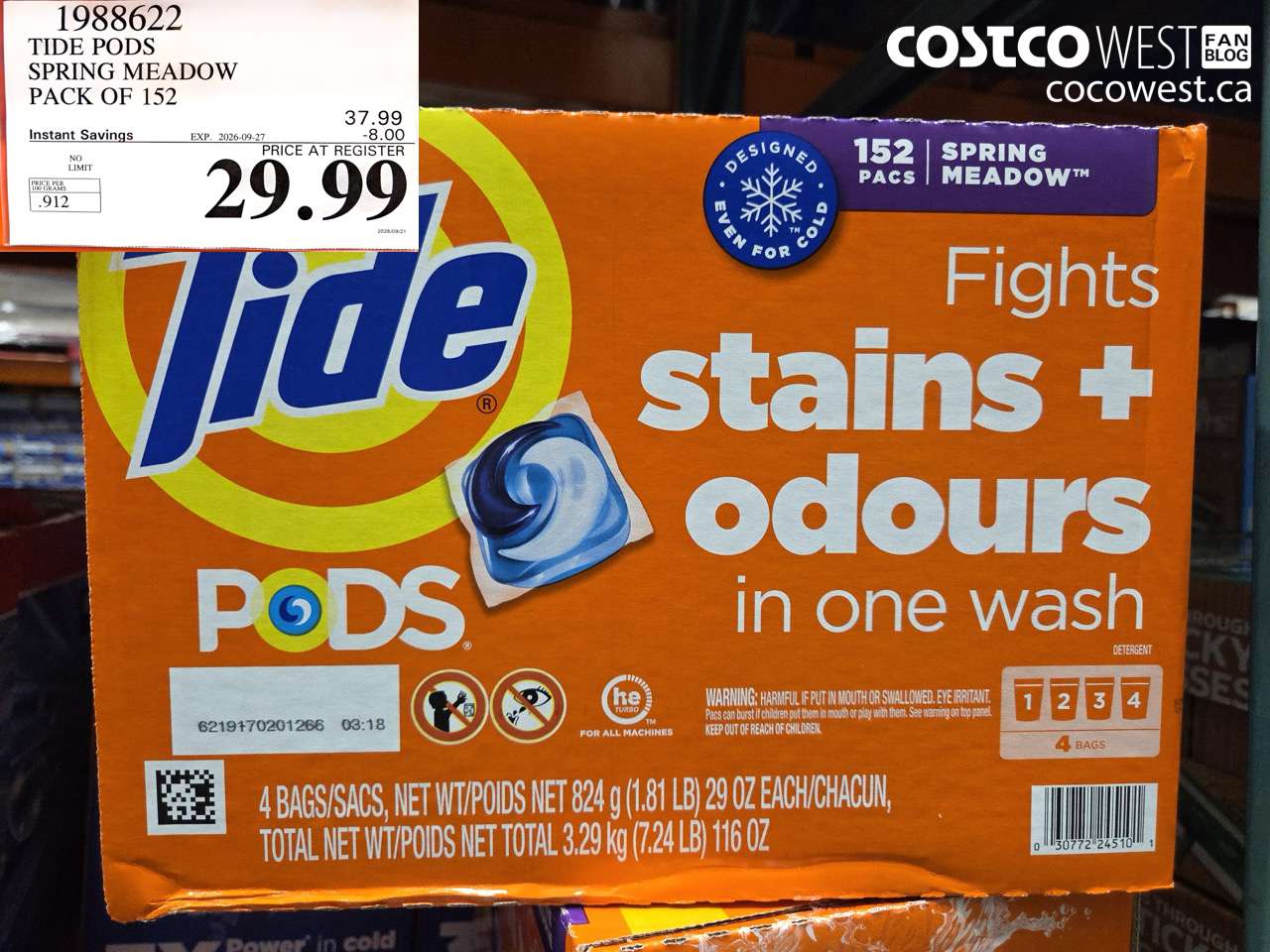 1988622 TIDE PODS SPRING MEADOW PACK OF 152 ($8.00 INSTANT SAVINGS EXPIRES ON 2026-09-27) $29.99