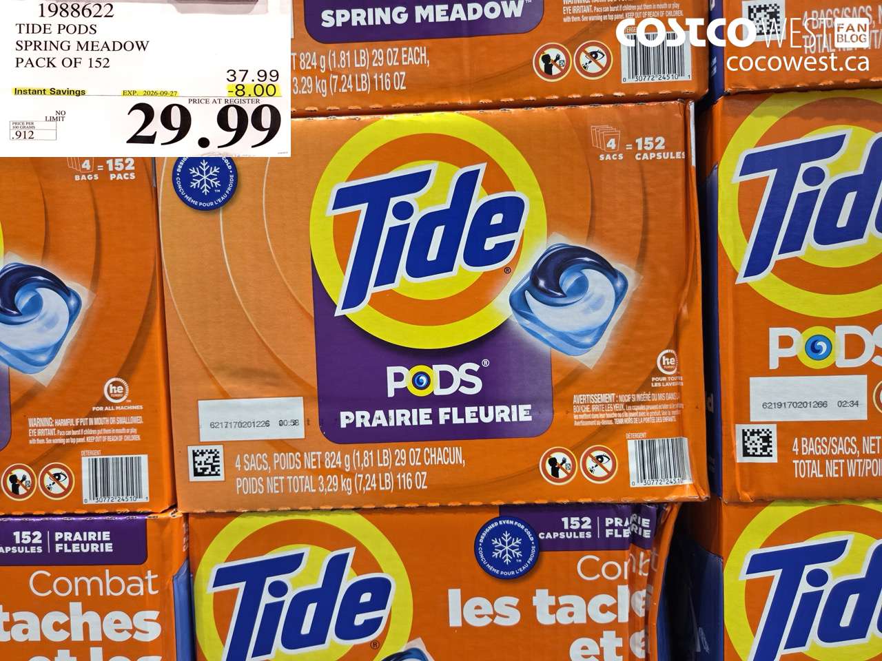 1988622 TIDE PODS SPRING MEADOW PACK OF 152 ($8.00 INSTANT SAVINGS EXPIRES ON 2026-09-27) $29.99