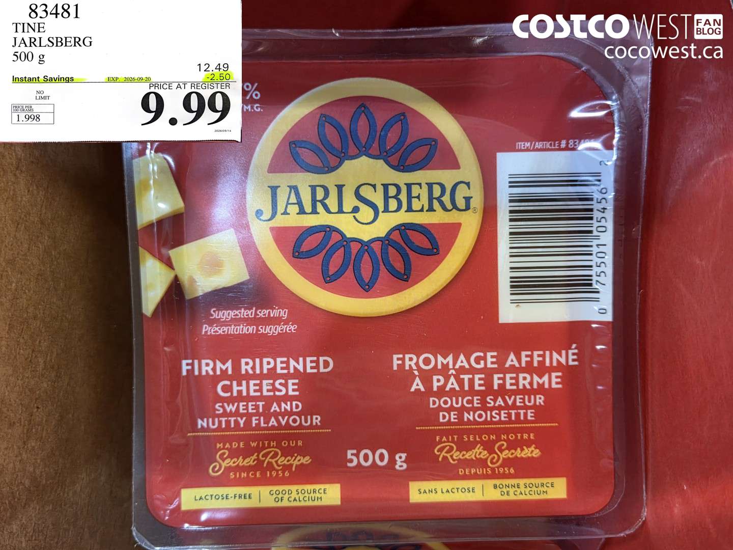 83481 TINE JARLSBERG 500 G ($2.50 INSTANT SAVINGS EXPIRES ON 2026-09-20) $9.99