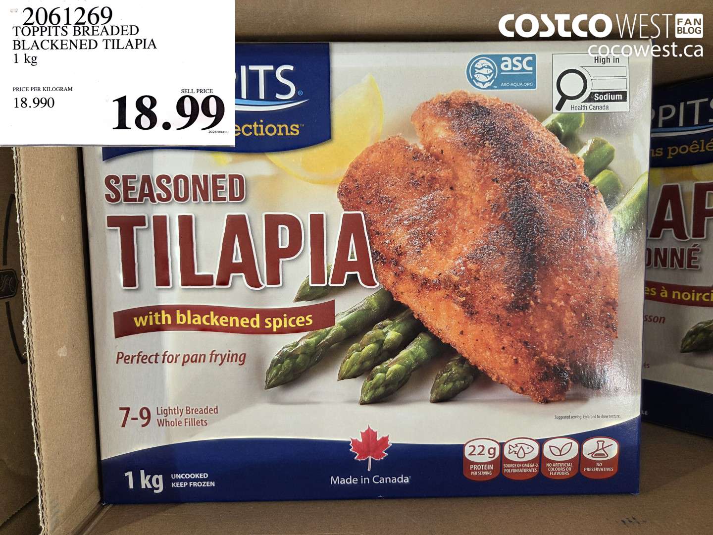 2061269 TOPPITS BREADED BLACKENED TILAPIA 1 KG $18.99