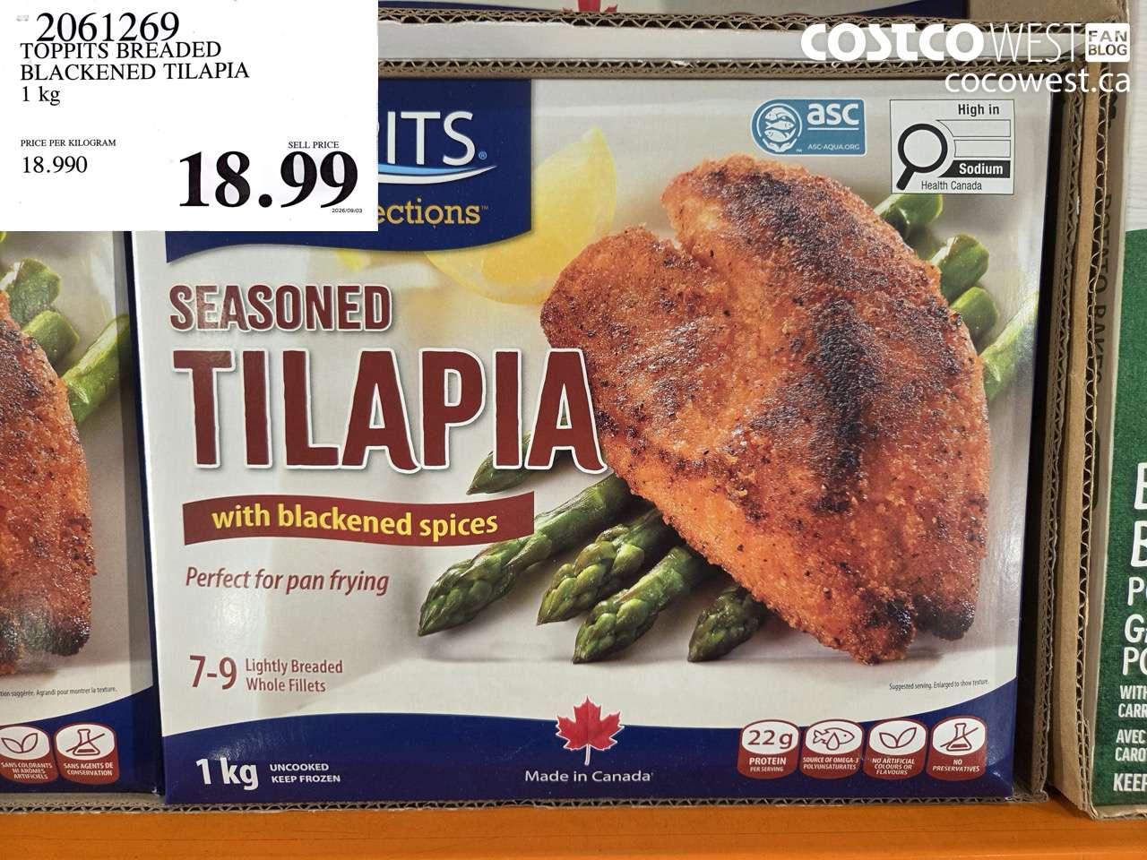 2061269 TOPPITS BREADED BLACKENED TILAPIA 1 KG $18.99