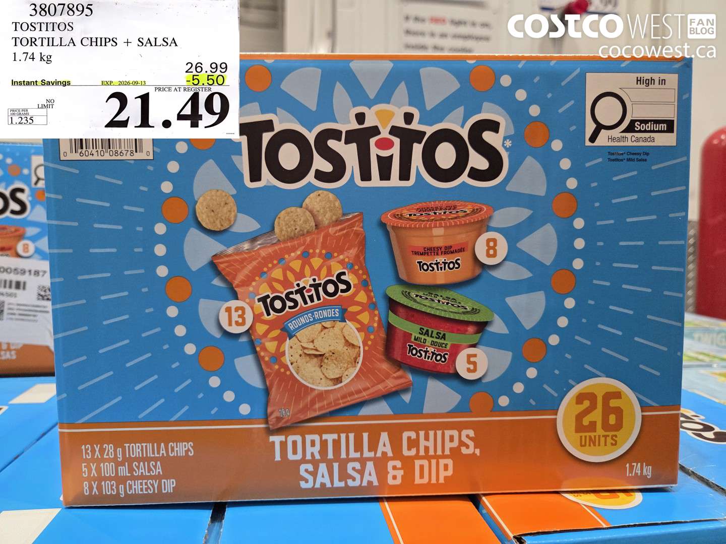 3807895 TOSTITOS TORTILLA CHIPS + SALSA 1.74 KG ($5.50 INSTANT SAVINGS EXPIRES ON 2026-09-13) $21.49