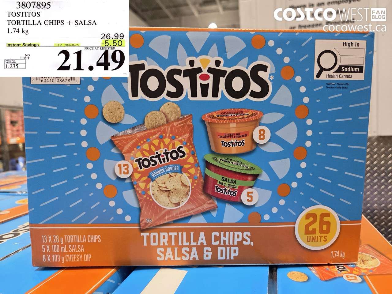 3807895 TOSTITOS TORTILLA CHIPS + SALSA 1.74 KG ($5.50 INSTANT SAVINGS EXPIRES ON 2026-09-27) $21.49