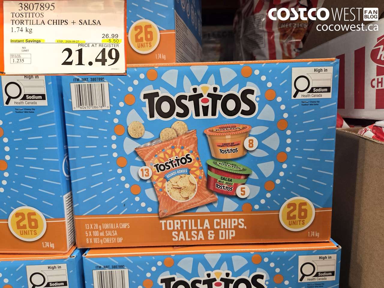 3807895 TOSTITOS TORTILLA CHIPS + SALSA 1.74 KG ($5.50 INSTANT SAVINGS EXPIRES ON 2026-09-27) $21.49