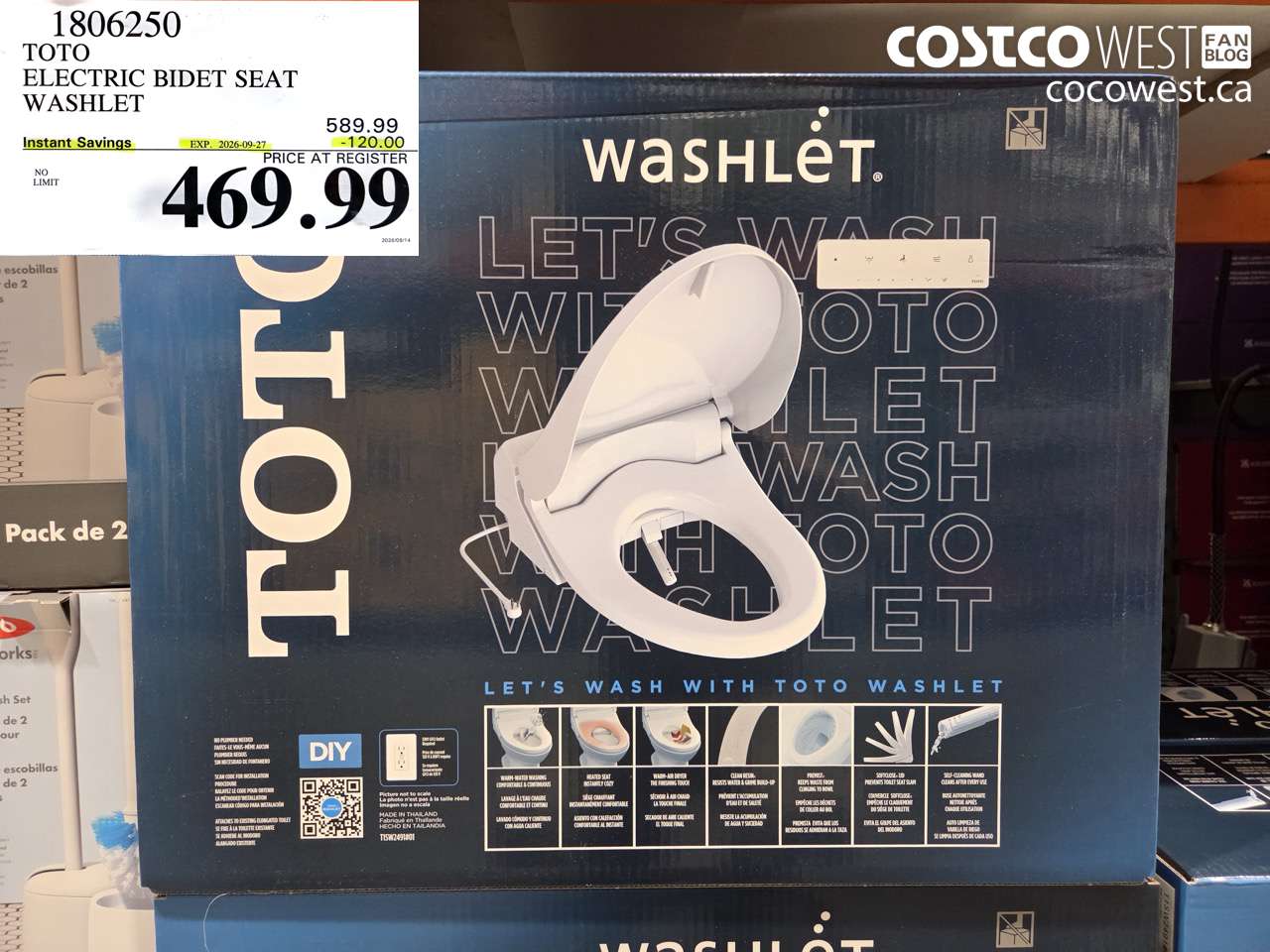 1806250 TOTO ELECTRIC BIDET SEAT WASHLET ($120.00 INSTANT SAVINGS EXPIRES ON 2026-09-27) $469.99