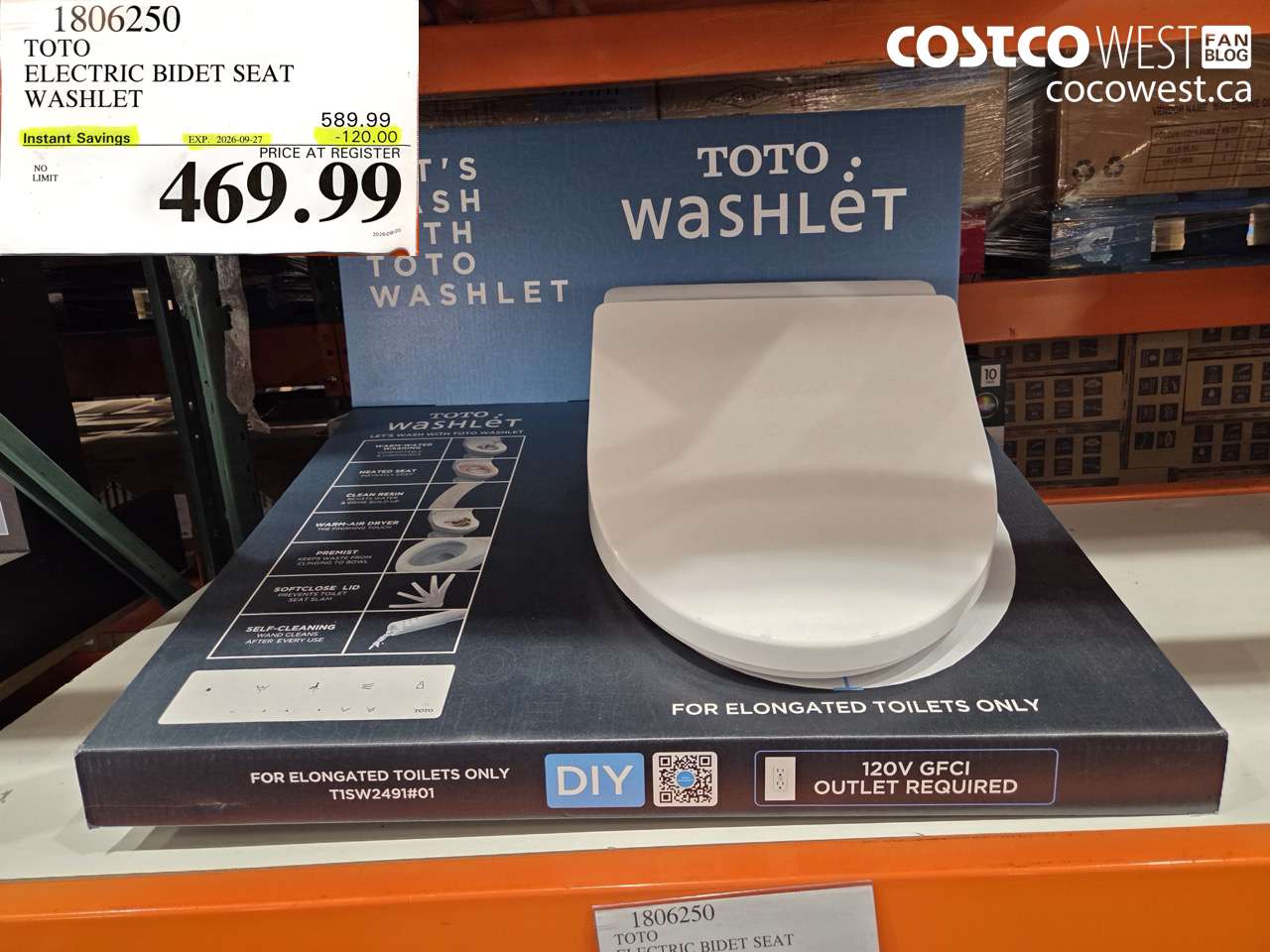 1806250 TOTO ELECTRIC BIDET SEAT WASHLET ($120.00 INSTANT SAVINGS EXPIRES ON 2026-09-27) $469.99