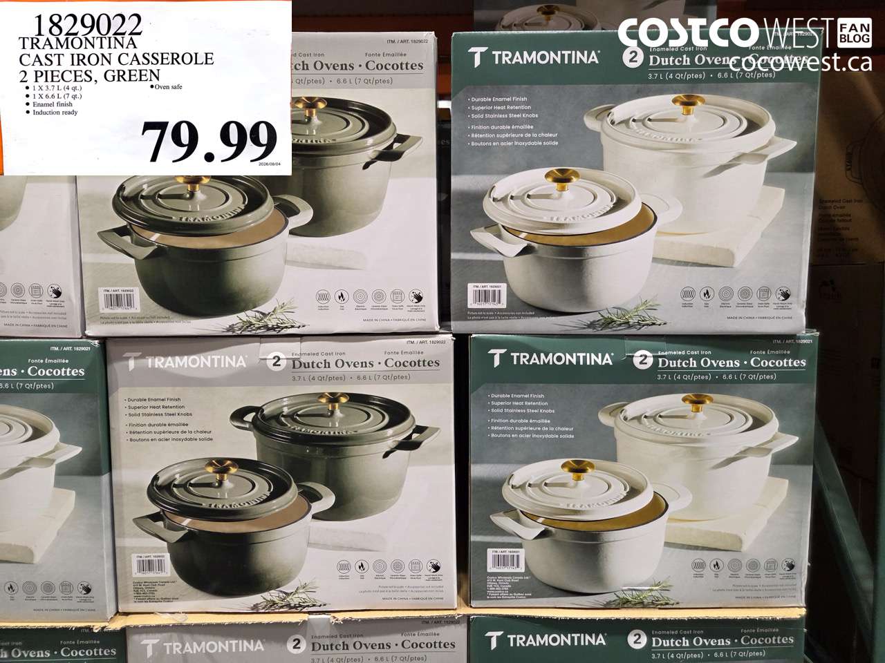 1829022 TRAMONTINA CAST IRON CASSEROLE 2 PIECES, GREEN $79.99