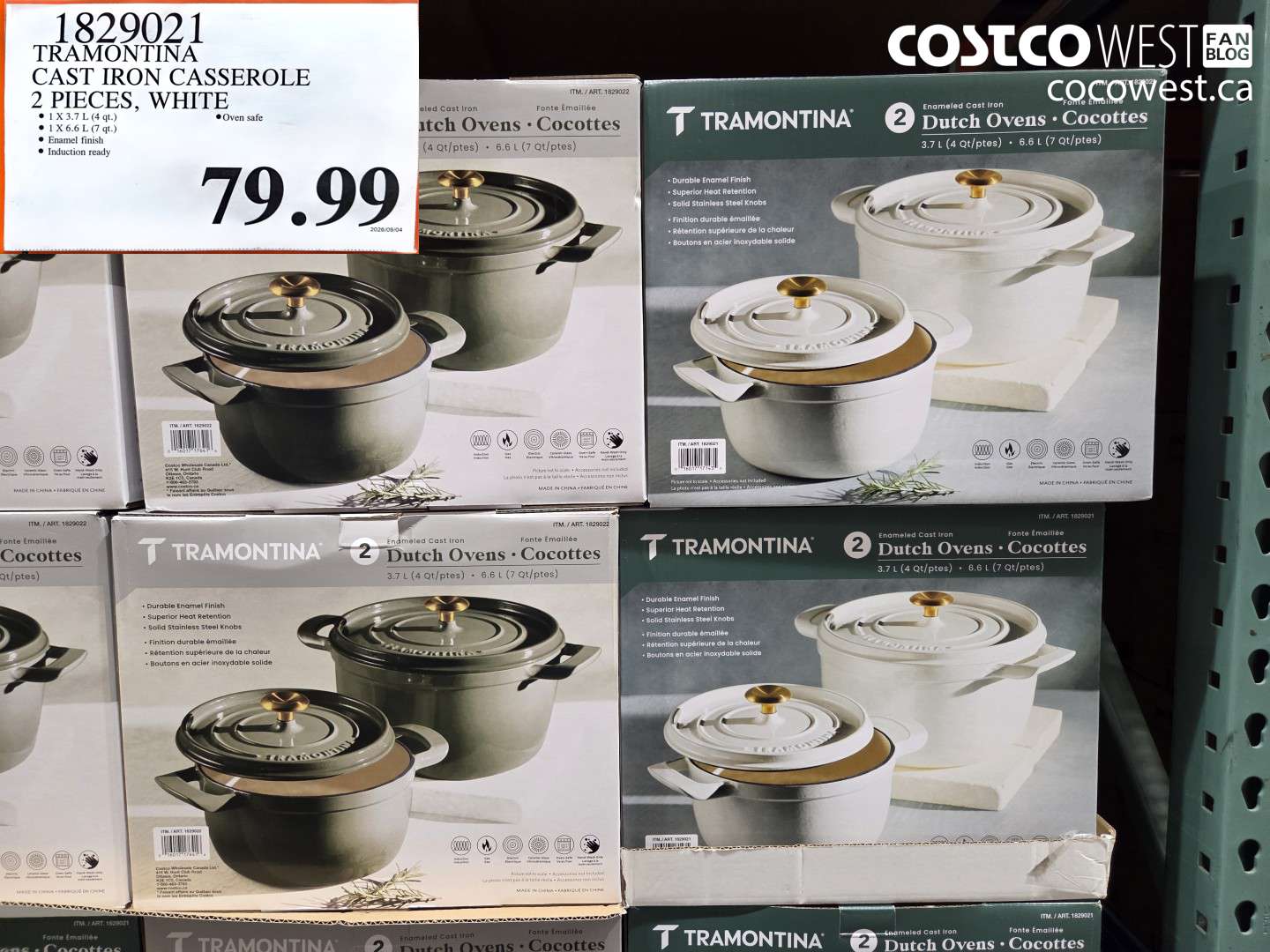 1829021 TRAMONTINA CAST IRON CASSEROLE 2 PIECES, WHITE $79.99