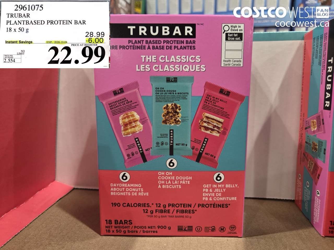 2961075 TRUBAR PLANTBASED PROTEIN BAR 18 X 50 G ($6.00 INSTANT SAVINGS EXPIRES ON 2026-10-04) $22.99