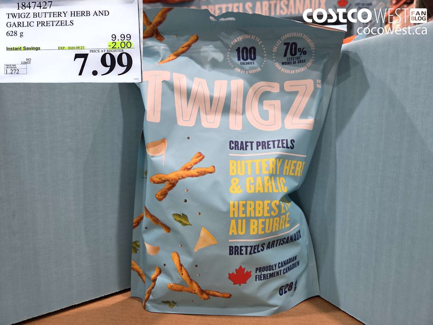 1847427 TWIGZ BUTTERY HERB AND GARLIC PRETZELS 628 G ($2.00 INSTANT SAVINGS EXPIRES ON 2026-09-27) $7.99