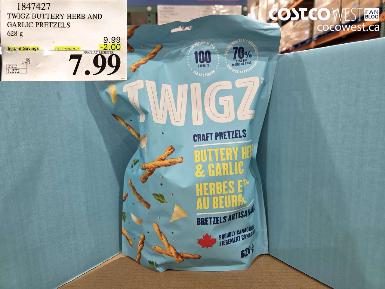 1847427 TWIGZ BUTTERY HERB AND GARLIC PRETZELS 628 G ($2.00 INSTANT SAVINGS EXPIRES ON 2026-09-27) $7.99