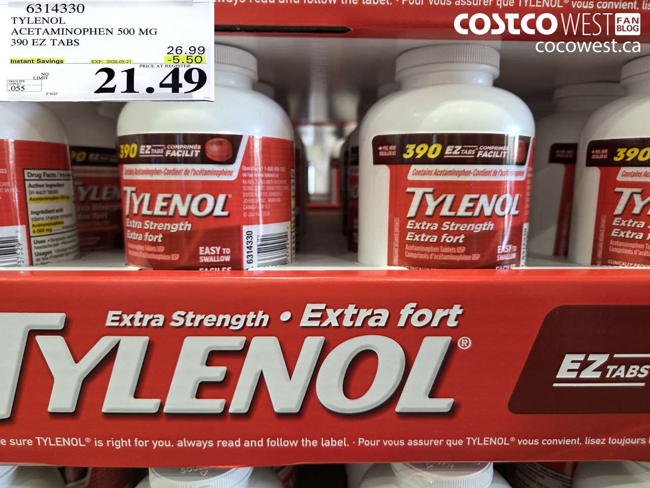 6314330 TYLENOL ACETAMINOPHEN 500 MG 390 EZ TABS ($5.50 INSTANT SAVINGS EXPIRES ON 2026-09-27) $21.49