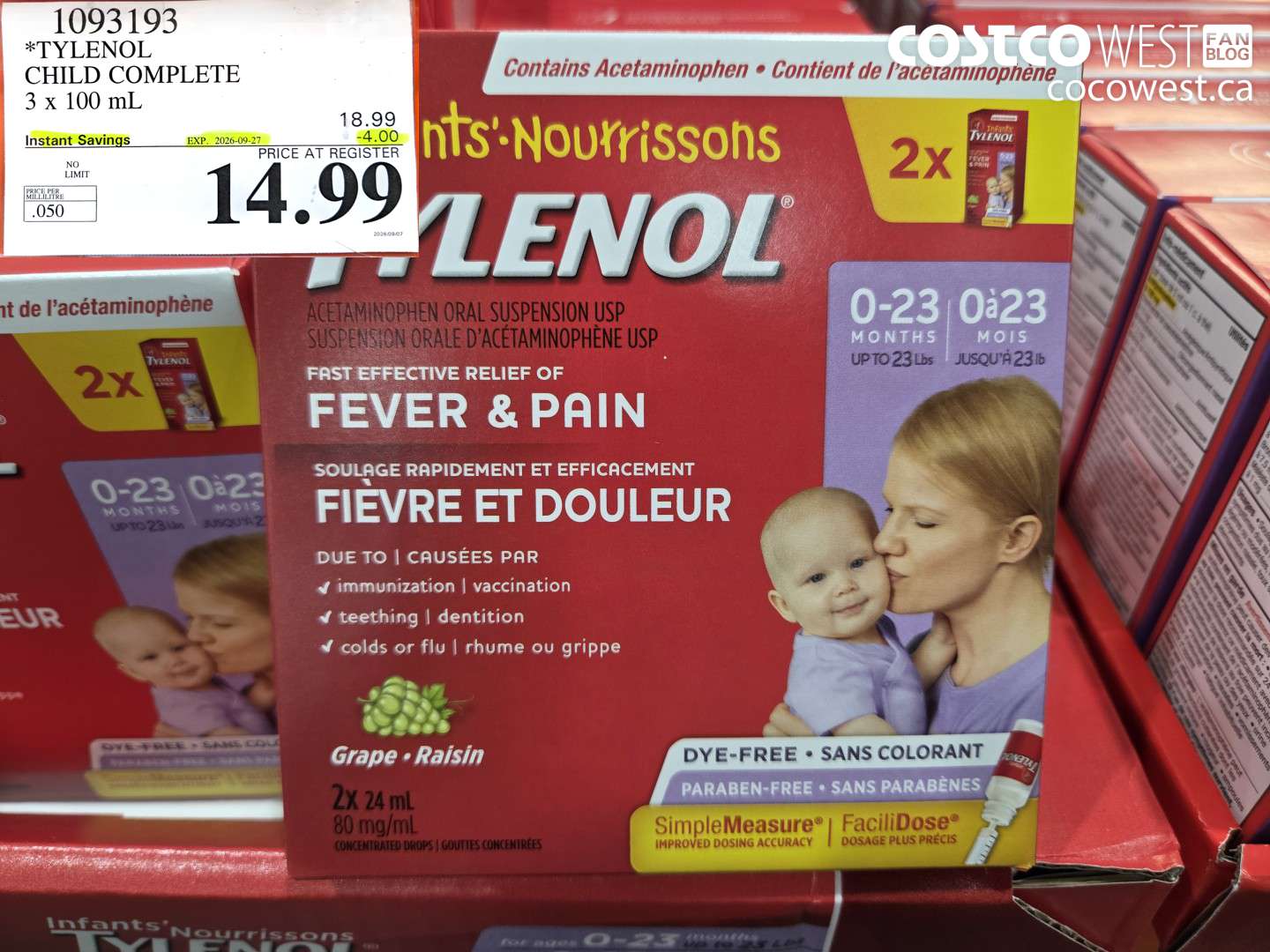 1093193 TYLENOL CHILD COMPLETE 3 X 100 ML ($4.00 INSTANT SAVINGS EXPIRES ON 2026-09-27) $14.99