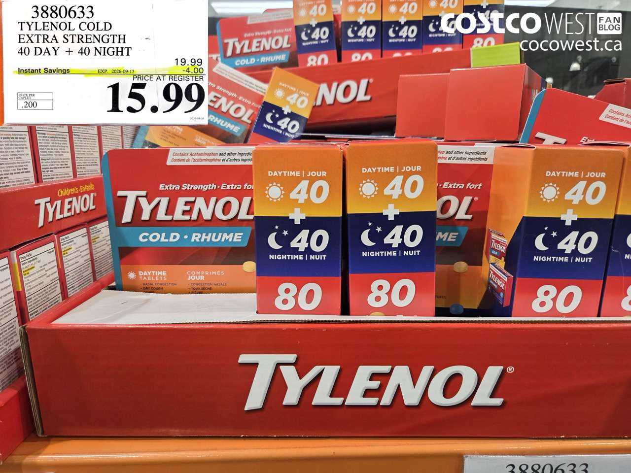 3880633 TYLENOL COLD EXTRA STRENGTH 40 DAY + 40 NIGHT ($4.00 INSTANT SAVINGS EXPIRES ON 2026-09-13) $15.99