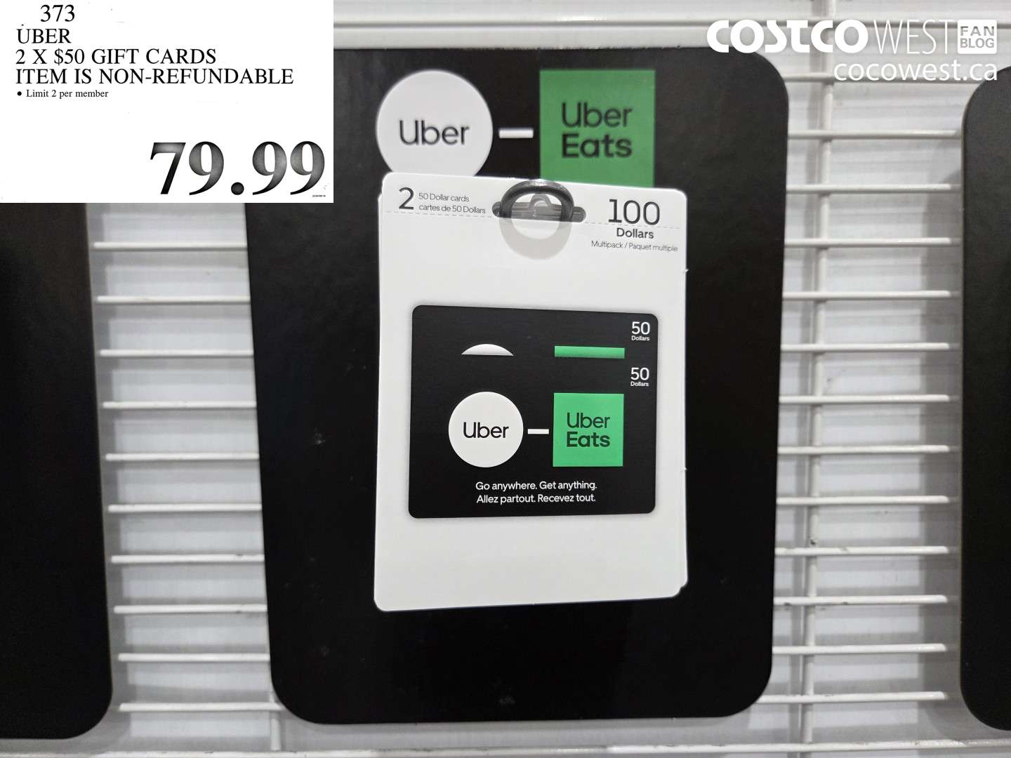 373 UBER 2 X $50 GIFT CARDS ITEM IS NON-REFUNDABLE $79.99