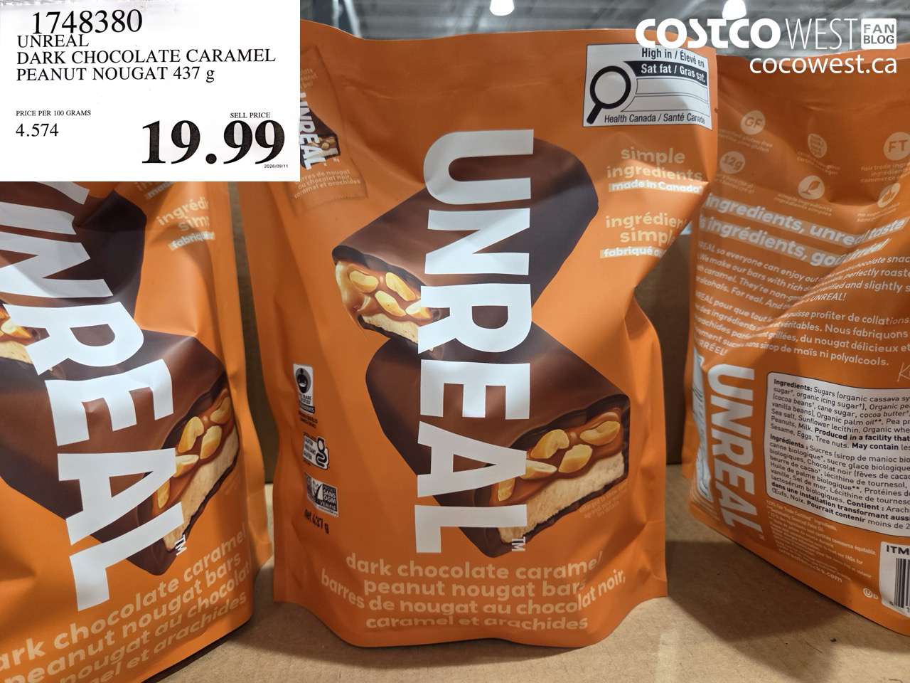 1748380 UNREAL DARK CHOCOLATE CARAMEL PEANUT NOUGAT 437 G $19.99