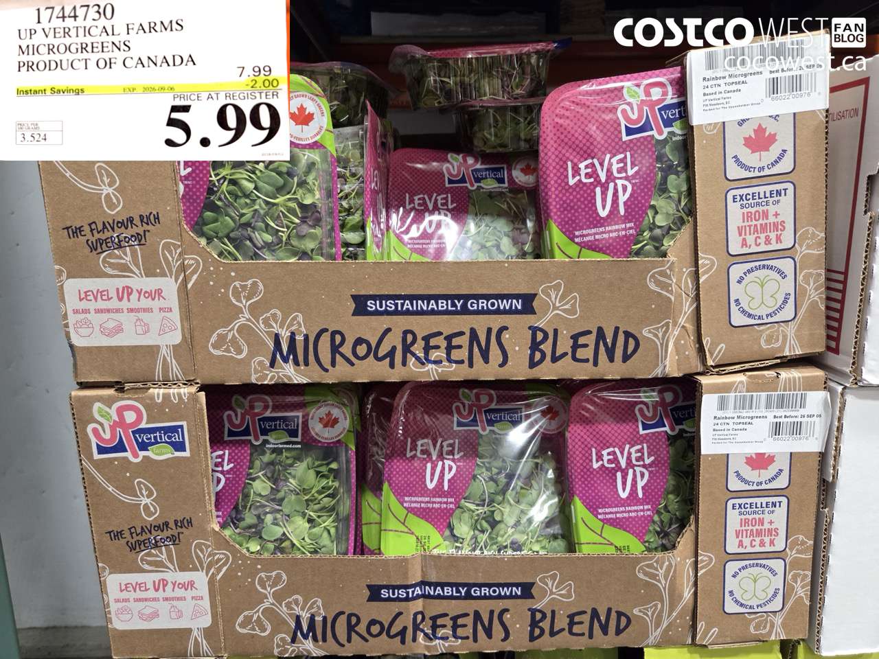 1744730 UP VERTICAL FARMS MICROGREENS PRODUCT OF CANADA ($2.00 INSTANT SAVINGS EXPIRES ON 2026-09-06) $5.99