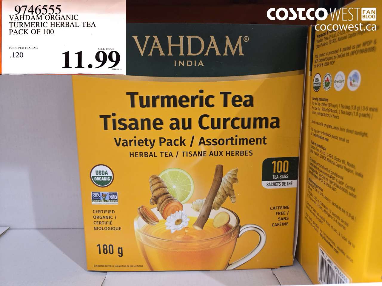 9746555 VAHDAM ORGANIC TURMERIC HERBAL TEA PACK OF 100 $11.99