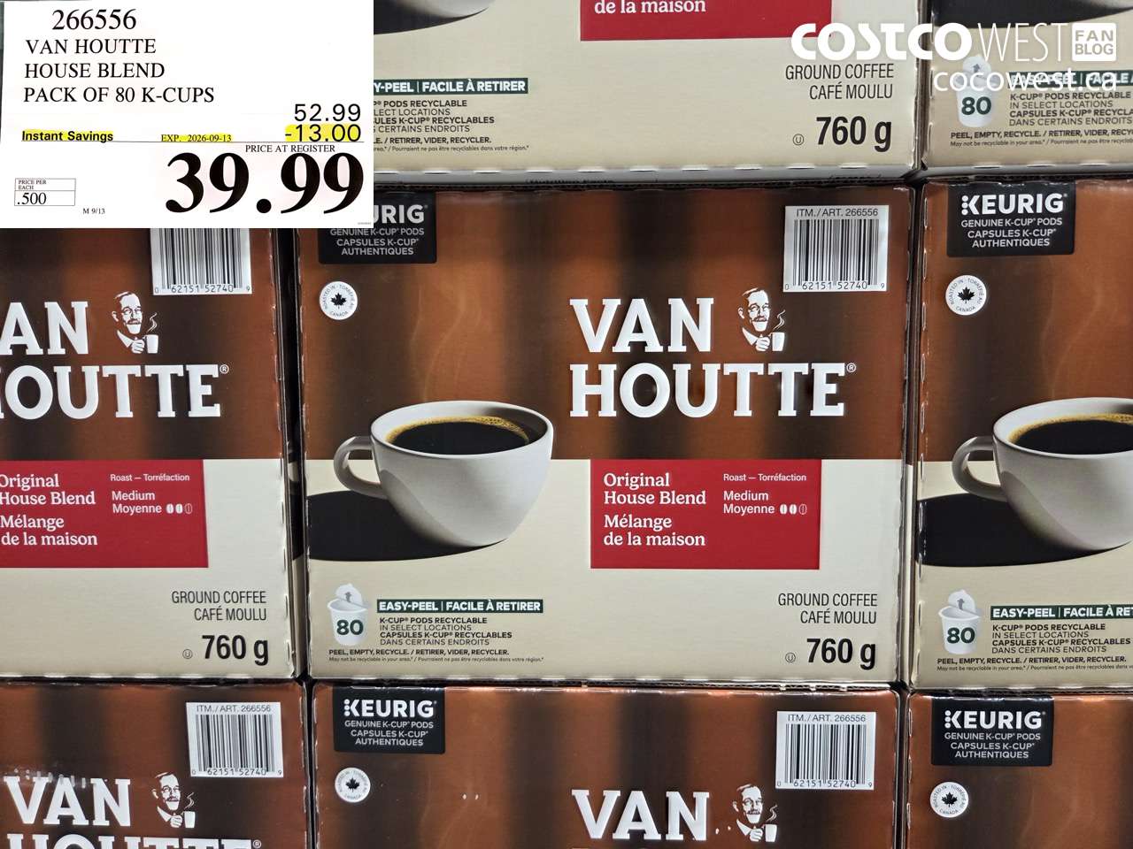 266556 VAN HOUTTE HOUSE BLEND PACK OF 80 K-CUPS ($13.00 INSTANT SAVINGS EXPIRES ON 2026-09-13) $39.99