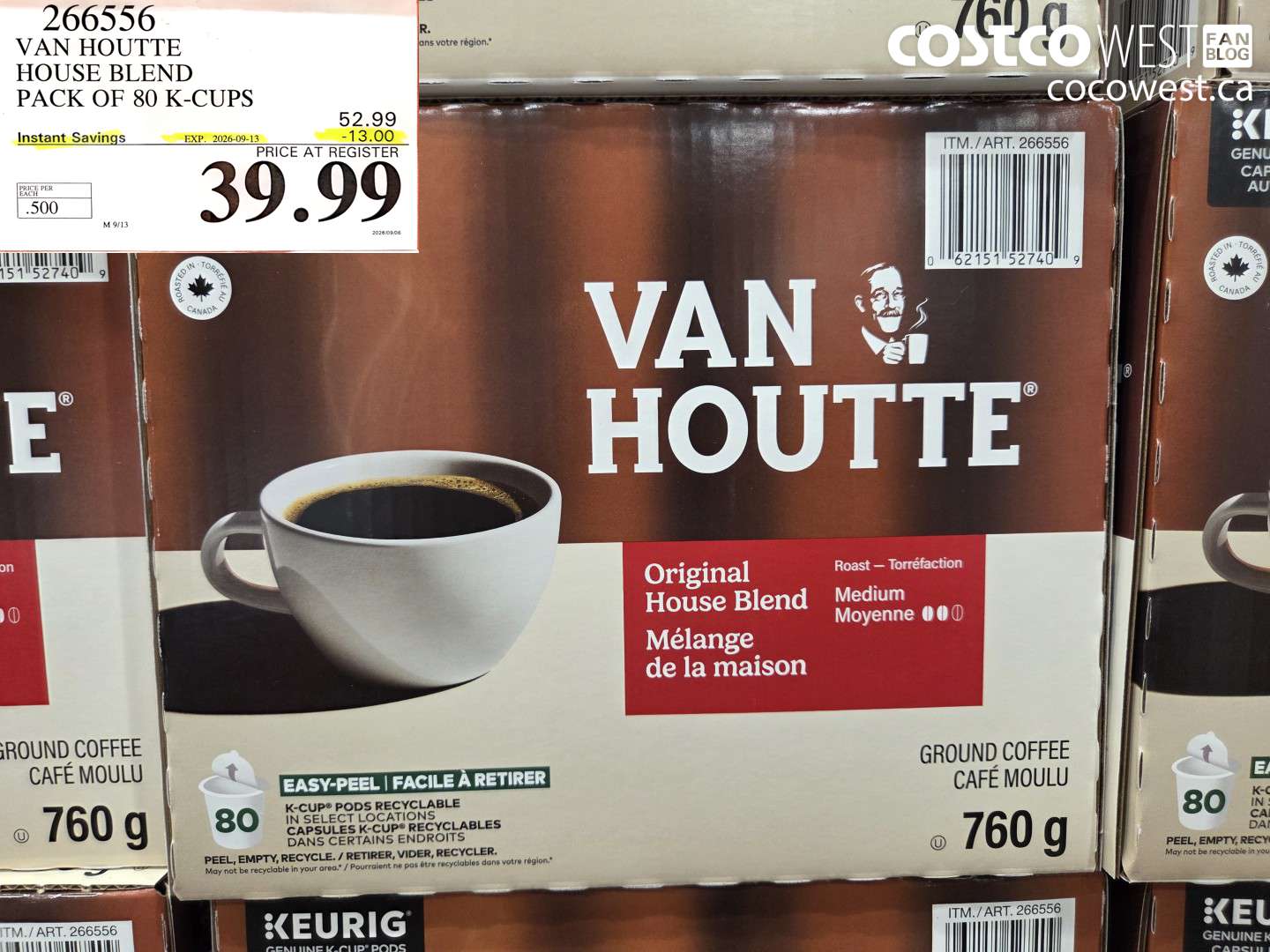266556 VAN HOUTTE HOUSE BLEND PACK OF 80 K-CUPS ($13.00 INSTANT SAVINGS EXPIRES ON 2026-09-13) $39.99