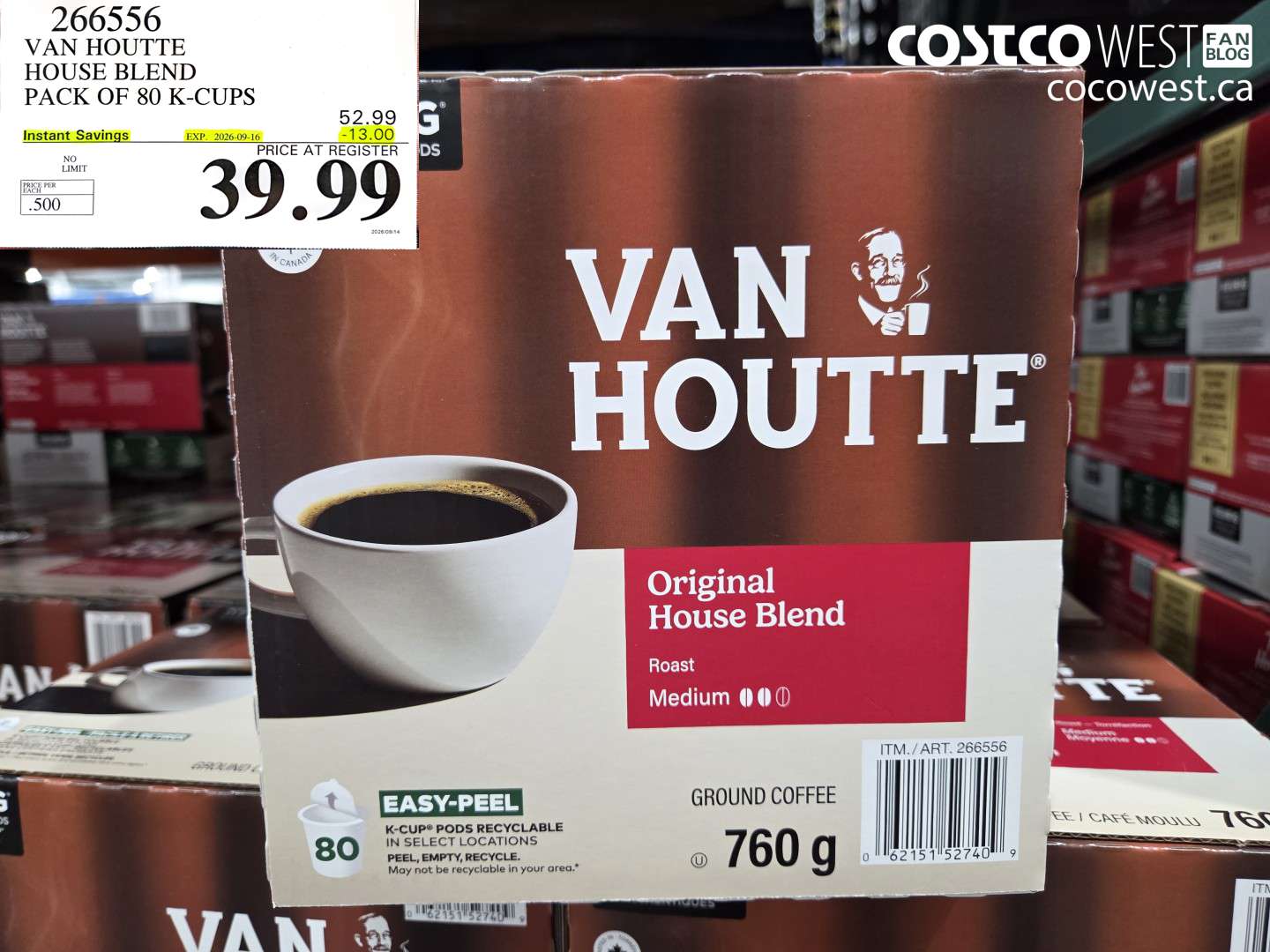 266556 VAN HOUTTE HOUSE BLEND PACK OF 80 K-CUPS ($13.00 INSTANT SAVINGS EXPIRES ON 2026-09-16) $39.99