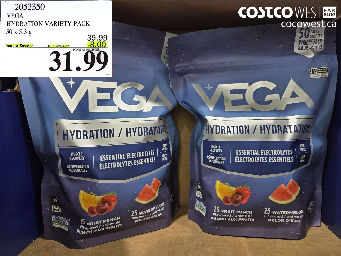 VEGA HYDRATION VARIETY PACK 50 X 5.3 G