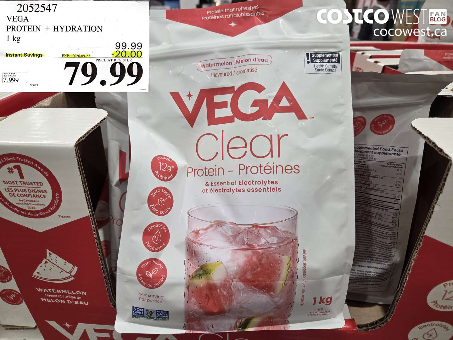 2052547 VEGA PROTEIN + HYDRATION 1 KG ($20.00 INSTANT SAVINGS EXPIRES ON 2026-09-27) $79.99