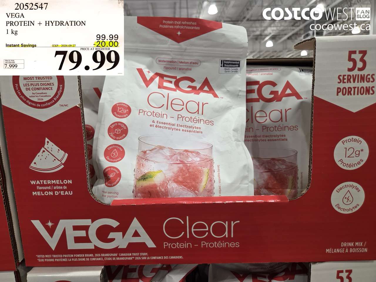 2052547 VEGA PROTEIN + HYDRATION 1 KG ($20.00 INSTANT SAVINGS EXPIRES ON 2026-09-27) $79.99