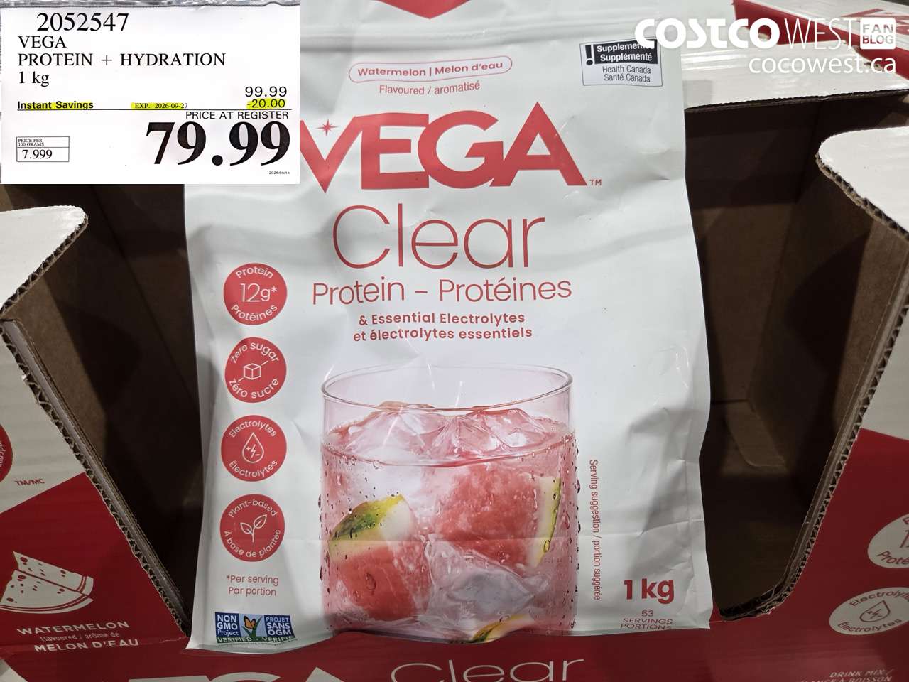 2052547 VEGA PROTEIN + HYDRATION 1 KG ($20.00 INSTANT SAVINGS EXPIRES ON 2026-09-27) $79.99