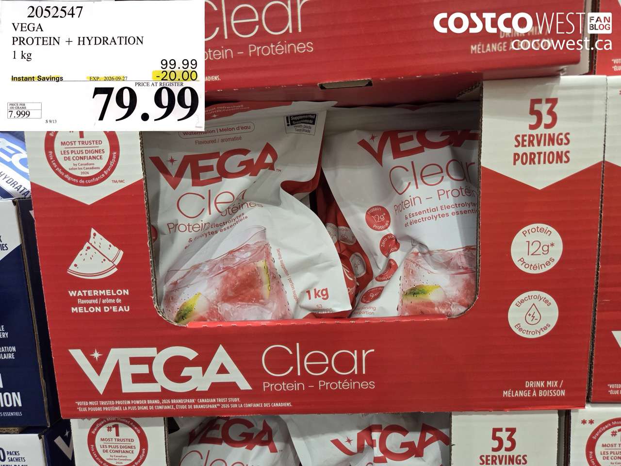2052547 VEGA PROTEIN + HYDRATION 1 KG ($20.00 INSTANT SAVINGS EXPIRES ON 2026-09-27) $79.99