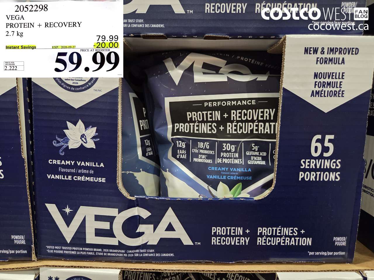2052298 VEGA PROTEIN + RECOVERY 2.7 KG ($20.00 INSTANT SAVINGS EXPIRES ON 2026-09-27) $59.99