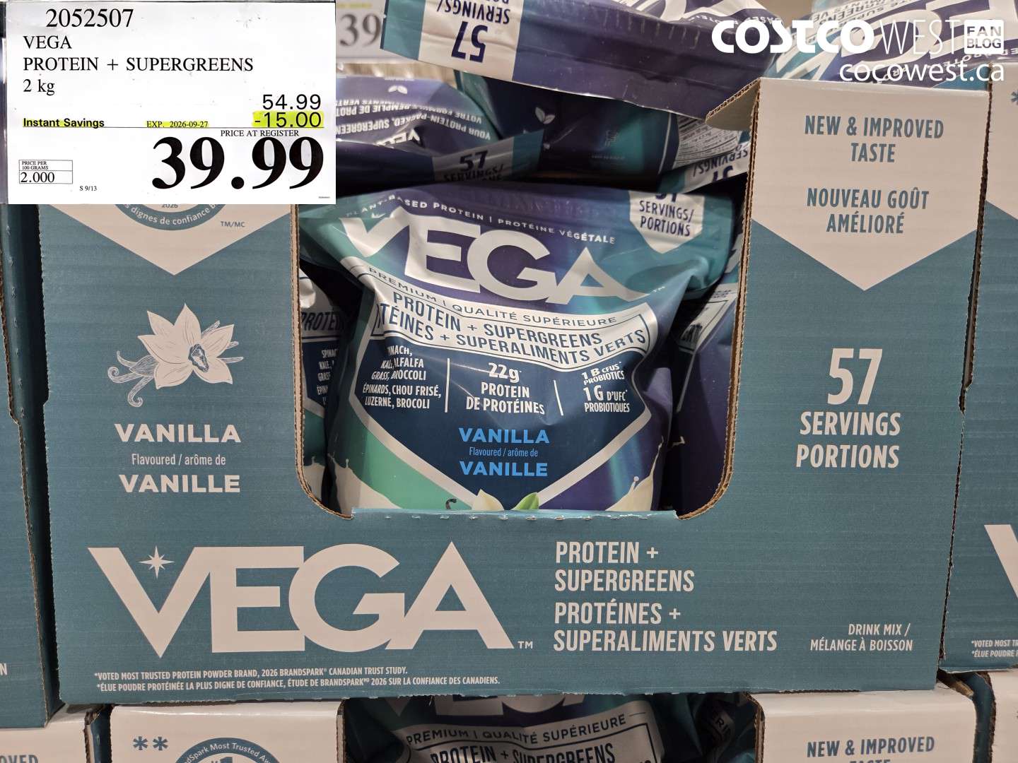 2052507 VEGA PROTEIN + SUPERGREENS 2 KG ($15.00 INSTANT SAVINGS EXPIRES ON 2026-09-27) $39.99