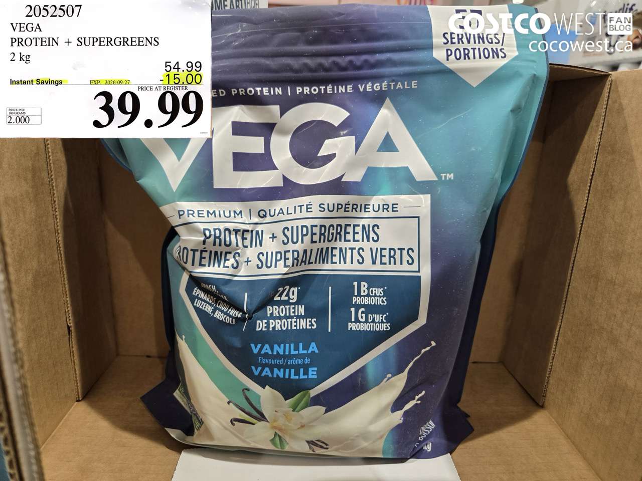 2052507 VEGA PROTEIN + SUPERGREENS 2 KG ($15.00 INSTANT SAVINGS EXPIRES ON 2026-09-27) $39.99