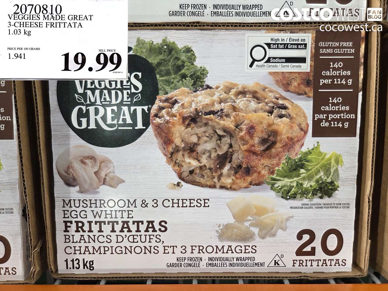 2070810 VEGGIES MADE GREAT 3-CHEESE FRITTATA 1.03 KG $19.99