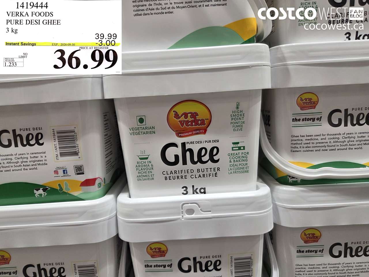 1419444 VERKA FOODS PURE DESI GHEE 3 KG ($3.00 INSTANT SAVINGS EXPIRES ON 2026-09-30) $36.99