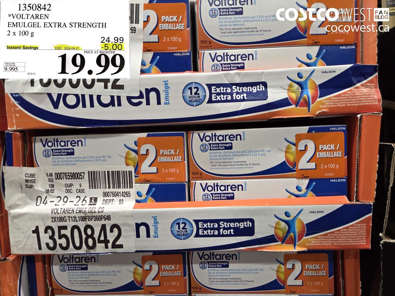 1350842 VOLTAREN EMULGEL EXTRA STRENGTH 2 X 100 G ($5.00 INSTANT SAVINGS EXPIRES ON 2026-09-27) $19.99