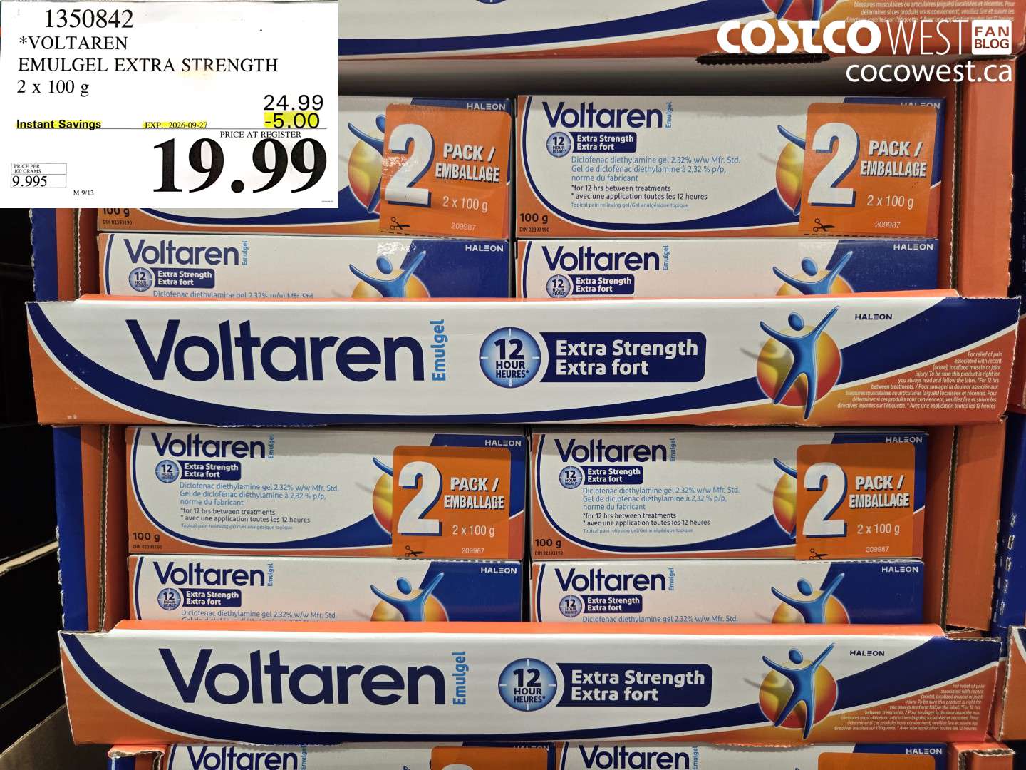 1350842 VOLTAREN EMULGEL EXTRA STRENGTH 2 X 100 G ($5.00 INSTANT SAVINGS EXPIRES ON 2026-09-27) $19.99