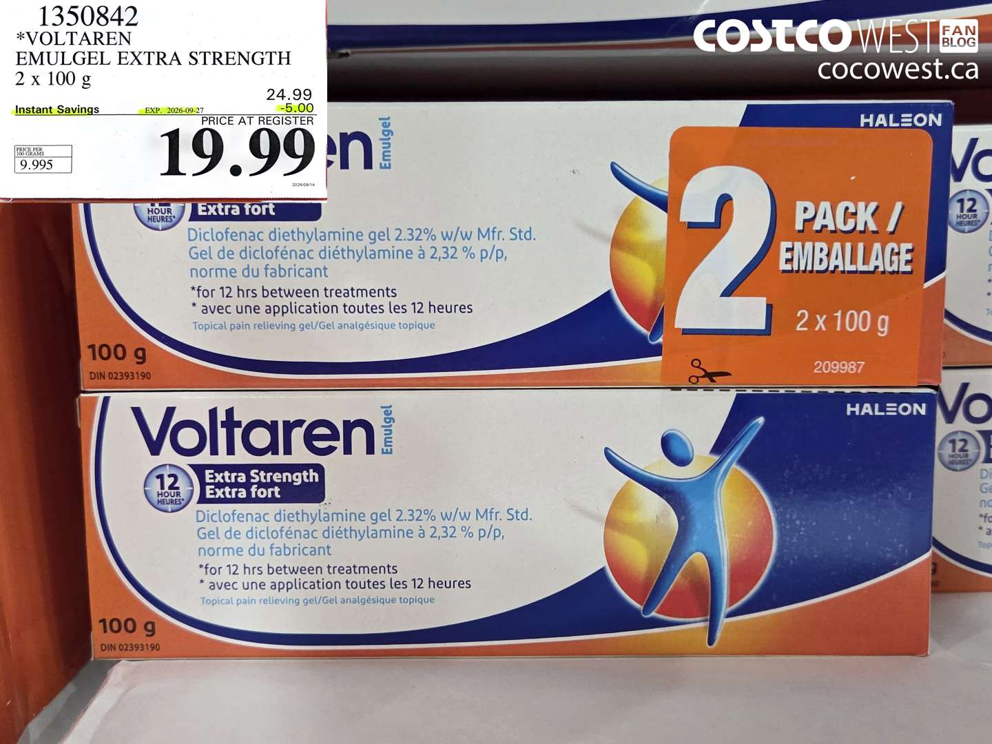 1350842 VOLTAREN EMULGEL EXTRA STRENGTH 2 X 100 G ($5.00 INSTANT SAVINGS EXPIRES ON 2026-09-27) $19.99