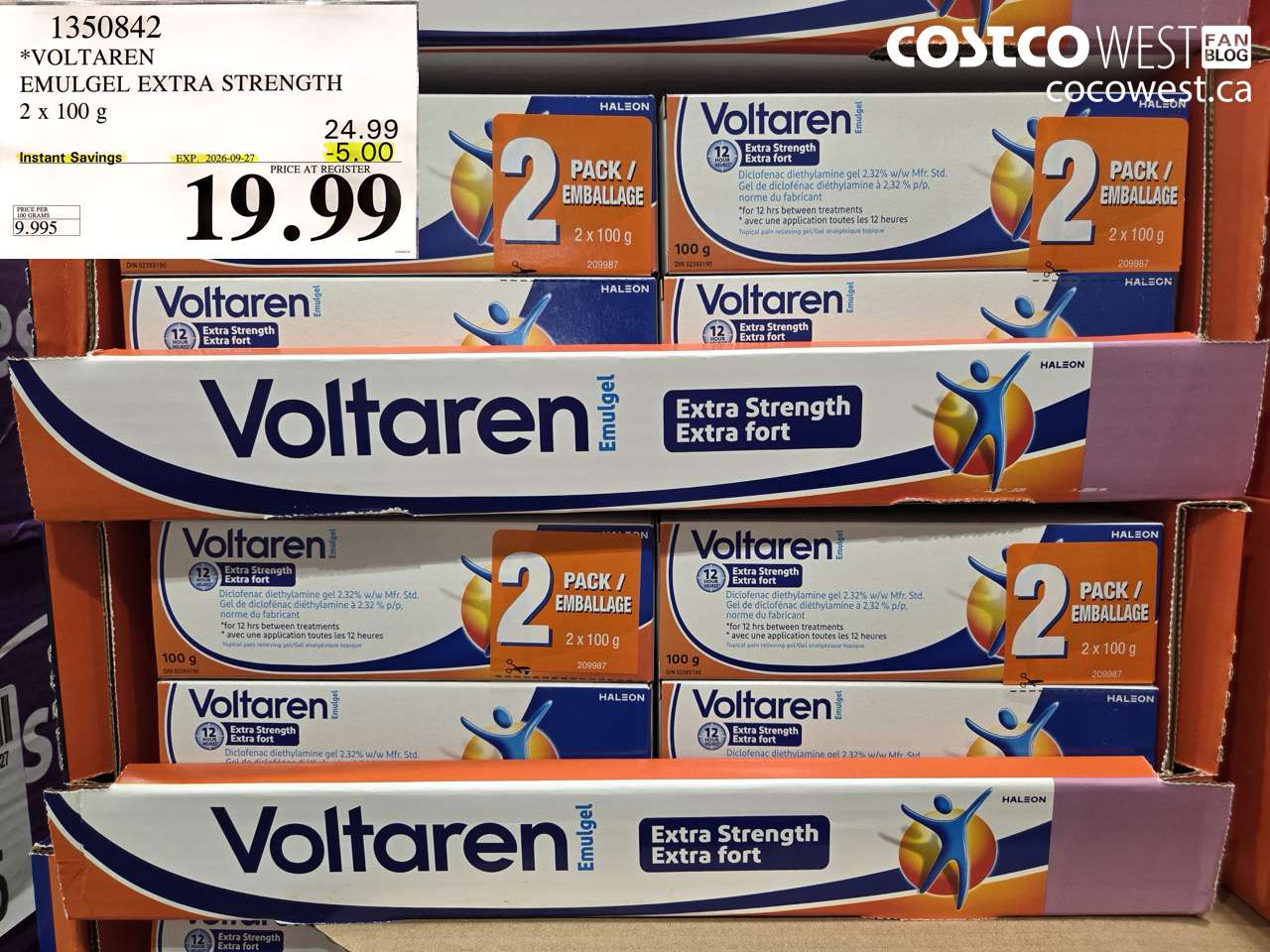 1350842 VOLTAREN EMULGEL EXTRA STRENGTH 2 X 100 G ($5.00 INSTANT SAVINGS EXPIRES ON 2026-09-27) $19.99