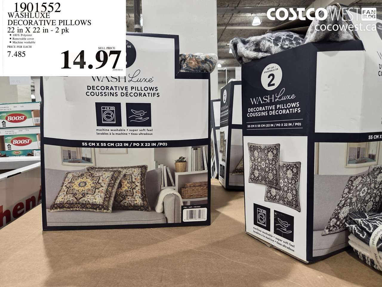 1901552 WASHLUXE DECORATIVE PILLOWS 22 IN X 22 IN - 2 PK $14.97