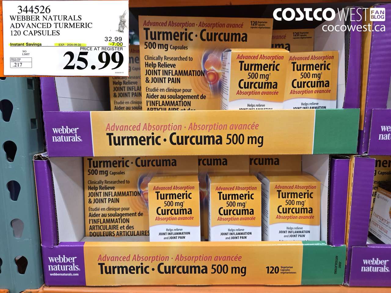 344526 WEBBER NATURALS ADVANCED TURMERIC 120 CAPSULES ($7.00 INSTANT SAVINGS EXPIRES ON 2026-09-20) $25.99