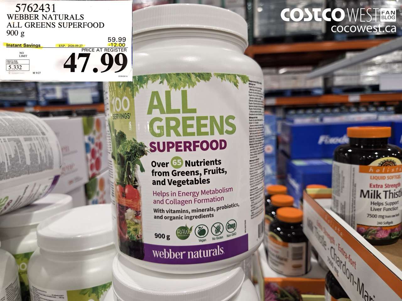 5762431 WEBBER NATURALS ALL GREENS SUPERFOOD 900 G ($12.00 INSTANT SAVINGS EXPIRES ON 2026-09-27) $47.99