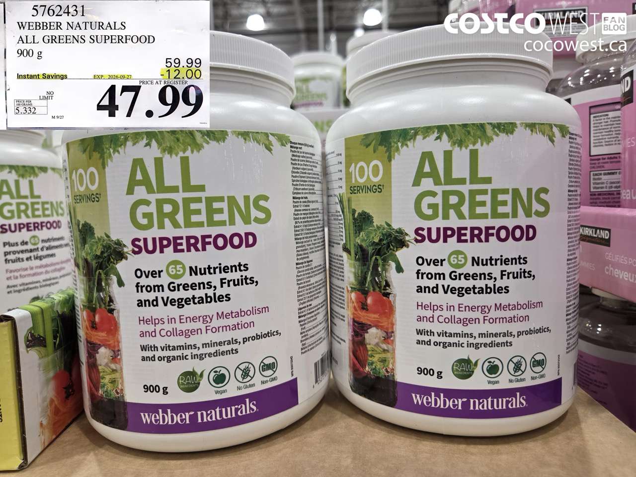 5762431 WEBBER NATURALS ALL GREENS SUPERFOOD 900 G ($12.00 INSTANT SAVINGS EXPIRES ON 2026-09-27) $47.99